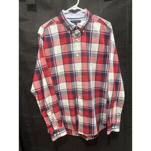 Tommy Hilfiger Men’s Button Down Shirt Plaid Long Sleeve L Classic 100% Cotton